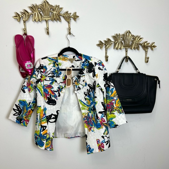 Fun Floral Blazer with Vibrant Color abstract flowers S - Picture 3 of 5